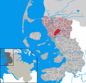 Poziția Risum-Lindholm pe harta districtului Nordfriesland