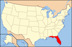 Peta Amerika Syarikat dengan nama Florida ditonjolkan
