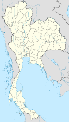 Mapa konturowa Tajlandii, blisko centrum na lewo znajduje się punkt z opisem „świątynia Szmaragdowego Buddy”