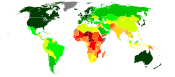 แผนที่แสดง ดัชนีการพัฒนามนุษย์ ของสหประชาชาติแบ่งตามประเทศใน ค.ศ. 2016