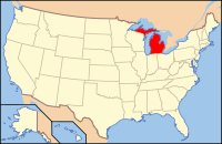 Bản đồ Hoa Kỳ có ghi chú đậm tiểu bang Michigan