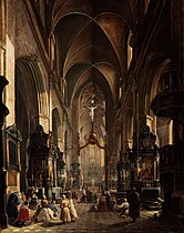 Intérieur de l'église Sainte-Marie à Cracovie, 1858, peinture par Aleksander Gryglewski.