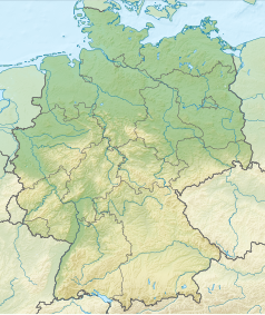 Mapa konturowa Niemiec, po prawej nieco u góry znajduje się punkt z opisem „miejsce bitwy”