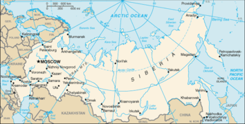 Krasnoyarsk (abajo) en mapa de Rusia