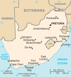 ダーバンの位置（南アフリカ共和国）の位置図