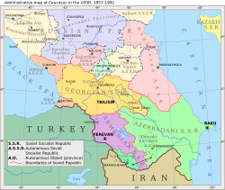 Административна карта на Кавказкия регион (1957 – 1991)