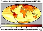 Prévisions des hausses de températures pour 2070-2100