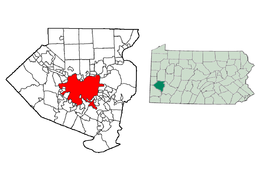 Pittsburghs läge i Allegheny County och countyts läge i Pennsylvania.