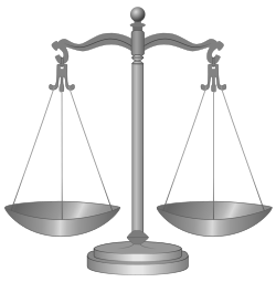 Line drawing of balanced weighing scales (the symbol of Wikipedia's Arbitration Committee)