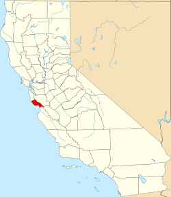 map of California highlighting Santa Cruz County