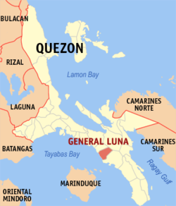 Mapa de Quezon con General Luna resaltado