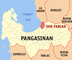 Mapa de Pangasinan con San Fabian resaltado
