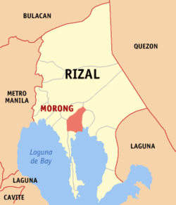 Mapa ng Rizal na nagpapakita sa lokasyon ng Morong.
