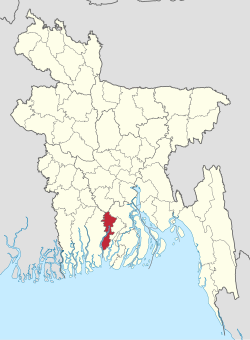 बांग्लादेश के मानचित्र पर पिरोजपुर जिले की अवस्थिति