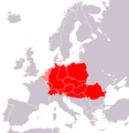 Middeleuropa (na Meyers Enzyklopädisches Lexikon, 1980)     Middeleuropääsche Staaten     Staten, die nich jummers to Middeleuropa torekent weert