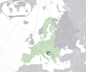 Localizarea Croației (verde) pe harta Europei