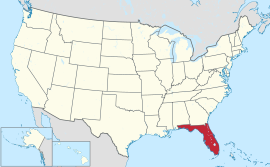 Χάρτης των Ηνωμένων Πολιτειών με την πολιτεία Φλόριντα χρωματισμένη