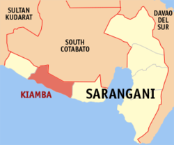 Mapa de Sarangani con Kiamba resaltado