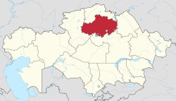 نقشه قزاقستان، موقعیت استان آق‌مولا پررنگ شده