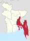 แผนที่แสดงอาณาเขตของภาคจิตตะกองในประเทศบังกลาเทศ