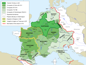 法兰克帝国五个扩张阶段的地图