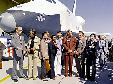 Space Shuttle Enterprise, with Star Trek and NASA staff