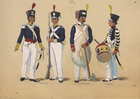 Fanteria brasiliana dell'esercito coloniale durante l'occupazione della città di Caienna nella Guyana francese nel 1816.