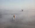 Challenger moving through fog