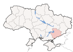 Location o Zaporizhia Oblast (red) athin Ukraine (blue)