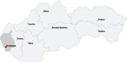 Localização de Bratislava na Eslováquia.