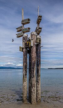 Casas para pássaros em Sidney Spit, Parque Nacional Gulf Islands, ilha Sidney, Colúmbia Britânica, Canadá. (definição 2 209 × 3 798)