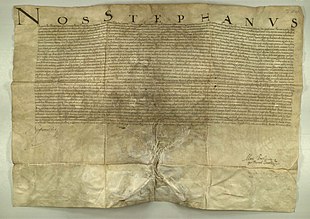 Copie digitală a diplomei semnate de Stephan Bathory, datând din 1581, prin care stabilește Academia Claudiopolitană Societatis Jesu in Cluj