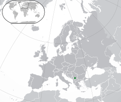 Location and extent of Kosovo in Europe