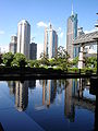 Reflecrions of skyscrapers in Shanghai, under the Jinmao Tower