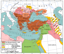 Expansion o the Ottoman Empire atween 1481 an 1683 (excludin Algerie, Sudan, Hejaz, Asir and Yemen)