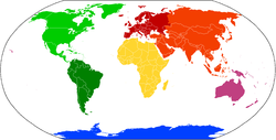 Peta dunia yang menunjukkan benua geografi tradisi dan negara-negara.