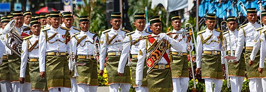 The Central Band of the Royal Malay Regiment of the Malaysian Armed Forces in ceremonial uniforms