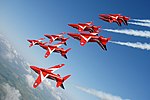 Thumbnail for File:The Red Arrows roll upside down in tight formation during display training MOD 45147906.jpg