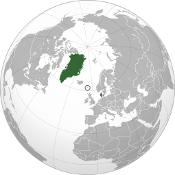 Lokasi Kerajaan Denmark terdiri atas Greenland, Kepulauan Faroe (dilingkari) dan Denmark