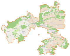 Mapa konturowa gminy Redzikowo, w centrum znajduje się punkt z opisem „Strzelino”