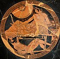 Aquil·les i el cos difunt d'Hèctor, en una gerra grega de l'any 480-490 aC.
