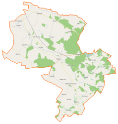 Mapa konturowa gminy Dolice, po lewej znajduje się punkt z opisem „Moskorzyn”