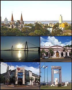 (From top to bottom; from left to right) Panoramic view of the city; San Roque Bridge; Misiones Government House; Posadas Plaza Shopping and Monument to Malvinas.