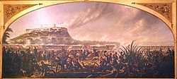 color painting of American soldiers and Marines attacking Chapultepec castle