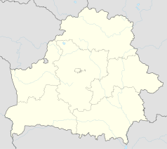Mapa konturowa Białorusi, blisko centrum po lewej na dole znajduje się punkt z opisem „Zamek w Lachowiczach(nie istnieje)”