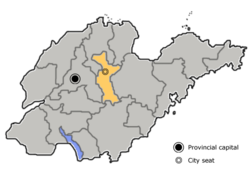 山東省における淄博市の位置