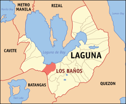 Mapa ng Laguna nagpapakita ng lokasyon ng Los Baños.
