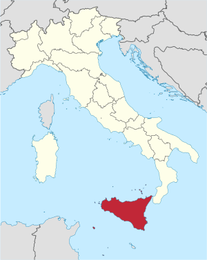 Die ligging van Sisilië in Italië