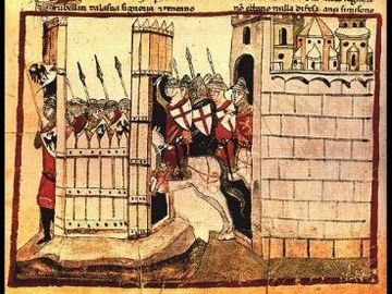 Середньовічна мініатюра зображує битву при Пармі (1248)
