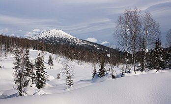 Paisagem de inverno na serra de Kuznetsk Alatau, sul da Sibéria, Rússia. (definição 3 888 × 2 382)
